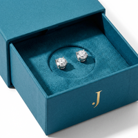 Coffret de boîtes à bijoux écologiques bleu sarcelle 2026 avec logo personnalisé en relief, fermeture magnétique, emballage rigide et pochette de shopping