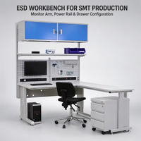 Banc de travail d'angle ESD en acier réglable en hauteur avec éclairage LED, rail d'alimentation, rangement d'outils, pour la production et la réparation de circuits imprimés, fabricant OEM