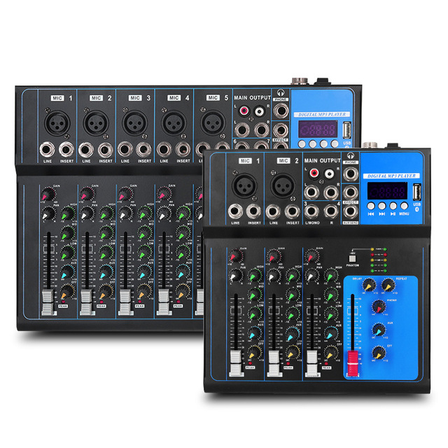 4 & 7 Channel Professional DJ Controller Mix Bluetooth Audio Console Mixer with Loopback Transducer Three-Band EQ Mixing Console