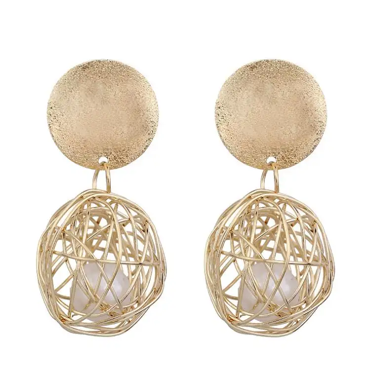 LXES6117 Geometry Sphere Pearl Oversized Bead Hoop Earrings Round