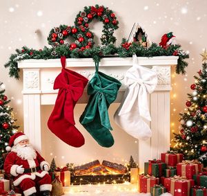 Nouvelles chaussettes de Noël en peluche de 18 pouces, couleur unie, broderie personnalisée, haute qualité, avec nœud - Product Image 2