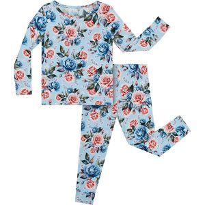 EASWEET Pyjama 2 pièces pour petites filles, haut à manches longues et pantalon en viscose de bambou, coupe ajustée, imprimé floral doux, 2-6 ans - Product Image 1