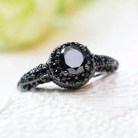 Mode noir Zircon éternité anneau personnalité Vintage Design fête mariage bagues de fiançailles bijoux pour femmes cadeau