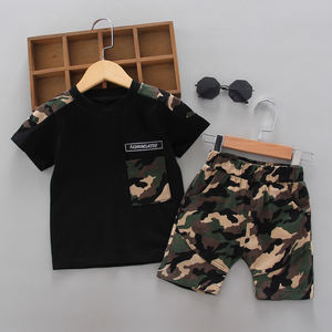 Ropa de Verano al por Mayor para Bebés Niños, Conjunto de Dos Piezas, Lindo Camuflaje Informal, Ropa Infantil con Estampado, Pantalones Cortos de Manga Corta para Niños - Product Image 1