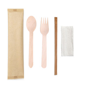 Ensemble de couverts en bambou jetables biodégradables Tensoge Baguettes à <span class=keywords><strong>sushi</strong></span> Serviette à emporter <span class=keywords><strong>Kit</strong></span> de cuillère chinoise pour restaurants hôtels - Product Image 2