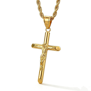 Collana con Crocifisso Placcato Oro 18K, Ciondolo a Croce Cattolica Cristiana, Gioiello Religioso per Uomini e Donne - Product Image 1