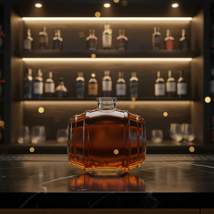 Botella de Licor de Vidrio Transparente con Forma de Barril Creativa de 500ml 750ml para Envasado de Whisky, Brandy, Ron y Licores con Tapón de Corcho al por Mayor - Product Image 1