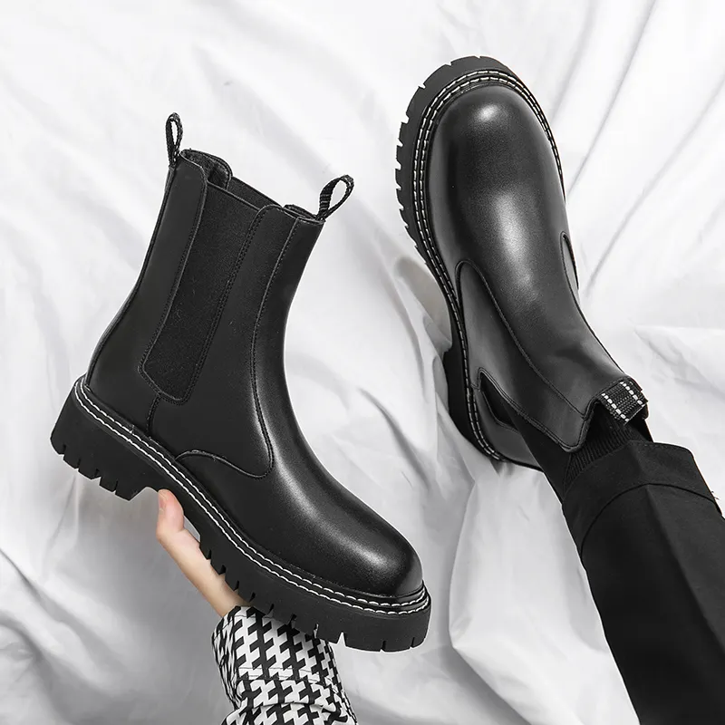 21271-1 good quality men black shoes leather chelsea boots ankle boots