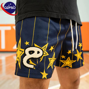 Shorts de basket-ball pour hommes QZFSO respirants, à séchage rapide, avec impression par sublimation personnalisée, broderie chenille, rayures en mesh et motifs graphiques. - Product Image 1