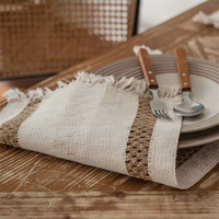 Décor de Table à manger en coton et lin épais, chemin de Table tissé Beige noir avec glands