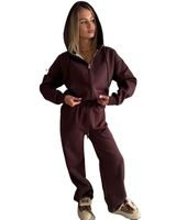 Ensemble jogging décontracté 2 pièces pour femme – Sweat à capuche et pantalon oversize en tissu éponge 100 % coton, respirant, écologique et anti-boulochage