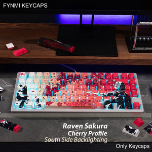 Fynmi V2 Raven Sakura 131 touches ISO <span class=keywords><strong>ANSI</strong></span> profil côté sud gravé impression cerise rétro-éclairage Keycaps PBT Dye Sublimation Keycaps - Product Image 2