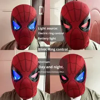 Máscara de Spider-Man de Plástico Exclusiva Transfronteriza, Ojos Móviles, Parpadeo Eléctrico Luminoso, Casco de Cosplay de Superhéroe para Navidad