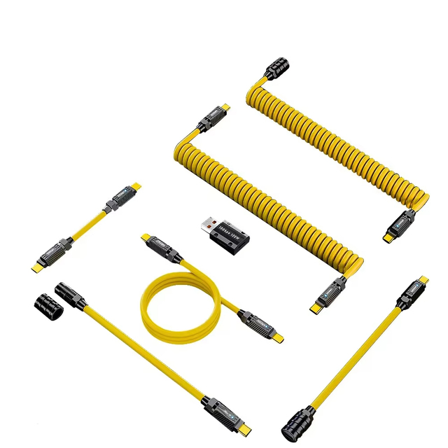 JILIAN Coiled USB Type-C Detachable Gaming Keyboard Cable Braid Shielding Pure Copper 5A Fast Charging PD140W 20Gbps Computer