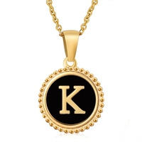 Collar con Colgante de Letra Inglesa A~Z, Diseño de Concha Redonda Esmaltada, Chapado en Oro de 18K, Acero Inoxidable, para Mujer