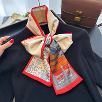 Écharpe en ruban de soie imitation longue et douce, design personnalisé, printemps-été, petite écharpe étroite, cravate, bandeau et décoration de sac, châle fin