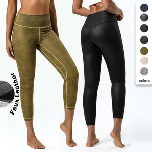 Collant da palestra a vita alta in ecopelle di vendita calda Leggings da donna per allenamento Fitness Yoga