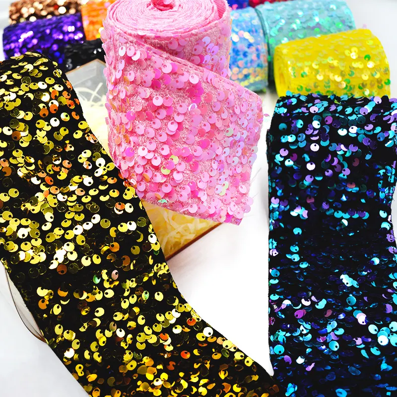 Gordon Ruy Băng 3 Inch 75Mm 25 Yards Mỗi Cuộn Long Lanh Nhỏ Sequin Ribbon Nhung Cho Tóc Cung Headband Tùy Chỉnh Ribbon May