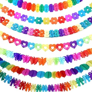 Guirnalda de Flores de Papel de 3m, Colorida, con Forma de Tren y Caras Sonrientes, para Decoración de Fiestas de Cumpleaños, Bodas, Reutilizable - Product Image 1