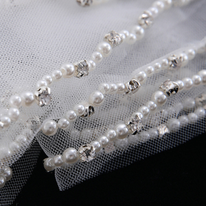 कस्टमाइज्ड हैंडमेड एज बीड्स नरम टुल उंगलियों की टिप ब्राइडल वील्स एक परत महिला शादी के वील - Product Image 2