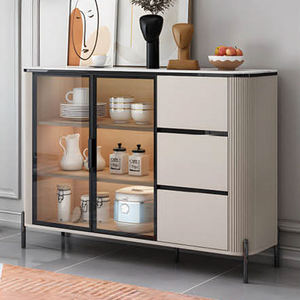 Credenza Moderna con Porte in Vetro Temperato, Gambe in Metallo Dorato, Piano in <span class=keywords><strong>Marmo</strong></span> Adesivo, Mobile Buffet in MDF per Sala da Pranzo e Soggiorno - Product Image 5