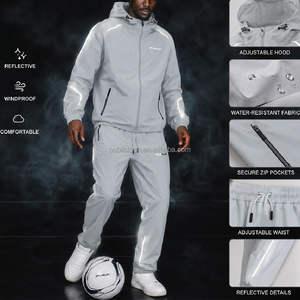OEM Custom Men Premium Reflective Tape Windproof Windbreaker Lightweight Set <b>Zip</b> <b>up</b> Sportswear Jacket and Jogger Pants Tracksuit - Product Image 1