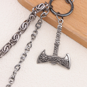 Cadena de cintura estilo punk de doble capa con colgante de hacha vikinga nórdica Yueli, cadena para pantalones de metal para uso diario, plata tibetana - Product Image 4
