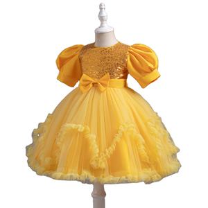 Stile europeo abito da principessa per bambini con maniche a bolle paillettes rosa abiti da ballo per bambini soffice in rete abiti da compleanno da bambina 2Y - Product Image 2