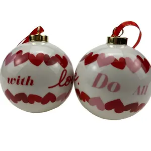 Christmas Wholesale Ceramic Ornaments Decal Print Xmas Ball Glazed Customized the Draws and LOGO Decoration for Tree