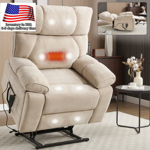 Fauteuil inclinable électrique beige en chenille robuste avec double moteur, positions infinies, massage chauffant et <span class=keywords><strong>8</strong></span> points de vibration - Product Image 1