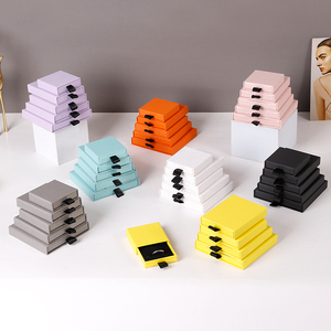 Custom Logo 1.7cm Thin Sliding <b>Drawer</b> Jewelry Gift Box with Ribbon Pull and Foam Insert Purple White Paper Packaging - Product Image 1
