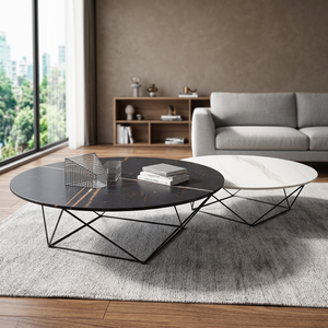 Hot Selling Durable Modern <b>Black</b> White Marble Top Coffee <b>Table</b> with Metal Frame <b>Black</b> Powder Coating for Living Room Furniture - Product Image 3