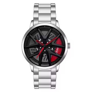 Montre pour homme <span class=keywords><strong>Sanda</strong></span> 1071, design de montre de voiture, bracelet en acier inoxydable, cadran rotatif avec jante de roue imprimée, montres pour garçon - Product Image 5
