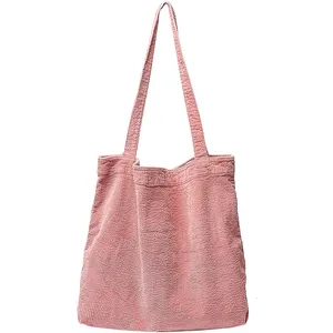 थोक सस्ता कॉरडरॉय महिलाओं लड़की के लिए बैग ले जाना कैनवास कंधे हैंडबैग प्यारा बड़े पर्स