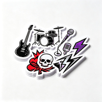 Autocollants Punk Rock Haoxuan en PVC Blanc Vinyle pour Guitare, Batterie, Microphone, Crâne, Éclairs – Graphiques Mat, Imperméables et Résistants à l'Usure