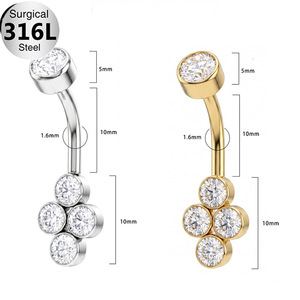 Offerta Speciale: <span class=keywords><strong>Piercing</strong></span> all'<span class=keywords><strong>Ombelico</strong></span> in <span class=keywords><strong>Acciaio</strong></span> <span class=keywords><strong>Chirurgico</strong></span> 316L per Donne, Sexy Gioielli Estivi da Spiaggia con Zirconi, Fiori e Farfalle - Product Image 4