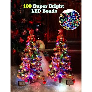 Solar Christmas Tree Lights 100LED Multicolor Waterproof <b>Outdoor</b> Decoration With Xmas Ball And Red Berry <b>Timer</b> Control - Product Image 2