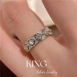 Anillo de Plata de Ley S925 con Diseño de Encaje y Diamantes de la Marca King Silver Jewelry, Anillo Fino para Uso Diario de Mujer - Product Image 1