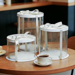 Boîte à gâteau en plastique avec logo personnalisé, couvercle en dôme et poignée dorée pour gâteau d'anniversaire de 10 pouces et boîtes de cadeaux pour fêtes - Product Image 1