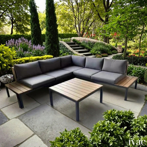 4 pièces meubles <span class=keywords><strong>de</strong></span> patio étanche en forme <span class=keywords><strong>de</strong></span> L en <span class=keywords><strong>aluminium</strong></span> ensemble <span class=keywords><strong>de</strong></span> <span class=keywords><strong>salon</strong></span> en métal <span class=keywords><strong>jardin</strong></span> coin <span class=keywords><strong>aluminium</strong></span> extérieur canapé ensemble avec Table basse - Product Image 1
