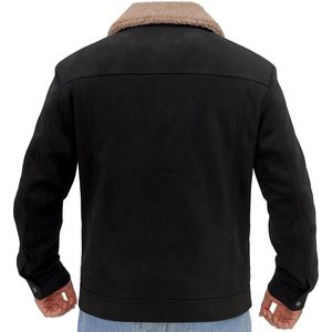 Chaqueta de Cuero de Gamuza para Hombre, con Cierre Completo, Bolsillos en el Pecho, Cuello de Sherpa Desmontable, Estilo de Ropa de Trabajo, Resistente al Viento, para Invierno - Product Image 2