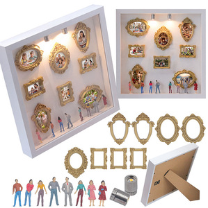 Nouveau kit de cadre de boîte à souvenirs DIY mini-musée, cadres photo vintage en résine dorée, figurines humaines miniatures, boîte de présentation murale ou de table pour souvenirs - Product Image 1