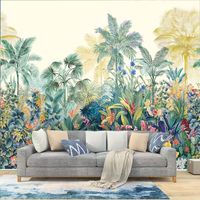 Décoration d'intérieur, papier peint 3D arbre et fleurs, papier peint naturel à feuilles, paysage tropical bananier vert moderne, produit 100% personnalisable