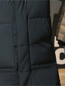 dropshipping Men's Long Hooded Jacket | Warm, Thick Polyester | Large Pockets, <b>Zip</b>-Up | Winter Outerwear, Casual Outfits, Black - Product Image 5