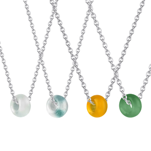 Elegant Design Minimalist Quartz Jade Bead Pendant Necklace Rhodium Steel <b>Chain</b> Handmade Jewelry Engagement Wedding Party - Product Image 2