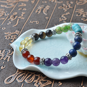 Bijoux de Yoga en pierres précieuses des <span class=keywords><strong>7</strong></span> <span class=keywords><strong>chakras</strong></span>, perles rondes de 8MM, <span class=keywords><strong>Bracelet</strong></span> extensible, bijoux de guérison pour dames - Product Image 6