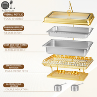 OULU Ensemble de chauffe-plats intérieur divisé en or de luxe Serveur de buffet de mariage avec dessus de table en verre et laiton en acier inoxydable 8L/9L