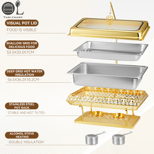 OULU Luxury Gold Divided Inner Chafing Dish Set Catering Wedding <strong>Buffet</strong> <strong>Server</strong> with Stainless Steel Brass Glass Table Top 8L/9L - Product Image 3