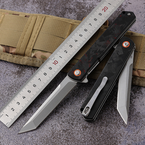 Couteau de poche pliable EDC de haute qualité Bochen avec manche en fibre de carbone broyée et lame D2, couteau de survie pour le camping et la chasse - Product Image 2