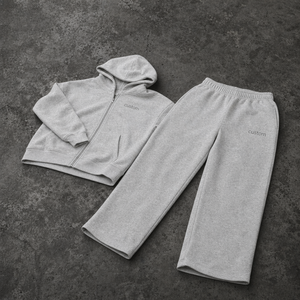 Custom Gray Hoodie Sweatshirt Set Men Casual Solid Color Fleece Zipper Hoodie <b>Tracksuit</b> Pants Hooded Sweatpants Set - Product Image 1